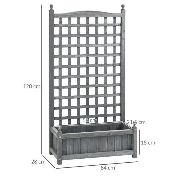 Plantenbak met klimrek bloembak voor klimplanten van hout in lichtgrijs 64x28x120cm ideaal voor tuin & balkon 4