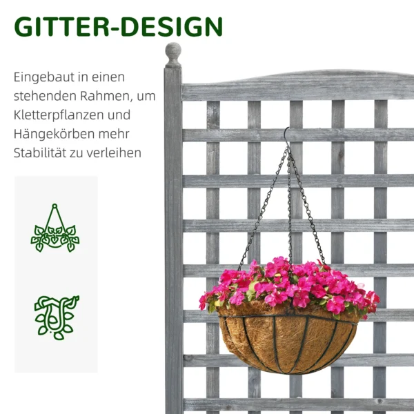 Plantenbak met klimrek bloembak voor klimplanten van hout in lichtgrijs 64x28x120cm ideaal voor tuin & balkon 5