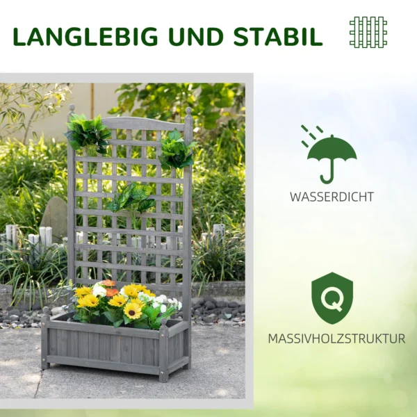 Plantenbak met klimrek bloembak voor klimplanten van hout in lichtgrijs 64x28x120cm ideaal voor tuin & balkon 7