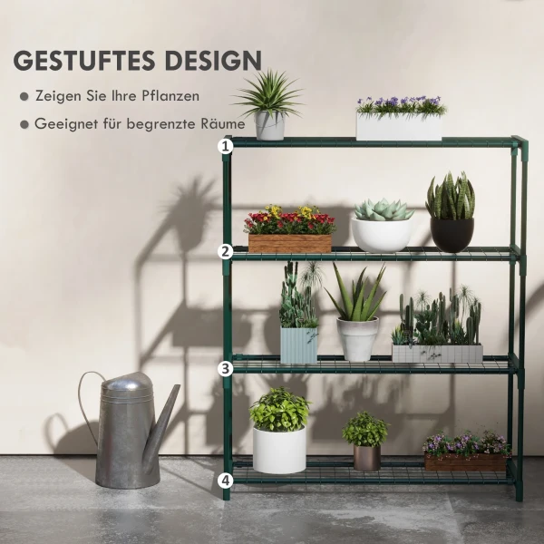 Plantenrek bloemenstandaard 4 niveaus voor tuin balkon staal donkergroen 89 x 28 x 107 cm, decoratief & stabiel 5