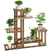 Plantenrek massief hout bloemenstandaard met 6 niveaus, verkoold, 98x28x96,5cm, voor tuin & balkon 1