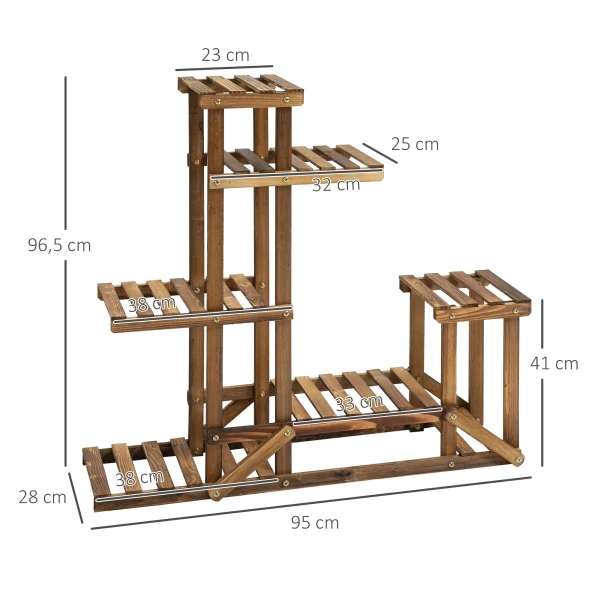 Plantenrek massief hout bloemenstandaard met 6 niveaus, verkoold, 98x28x96,5cm, voor tuin & balkon 4