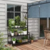 Plantenstandaard bloemenstandaard met 3 niveaus en 6 haken, plantentrap van staal in zwart, 110x50x170cm voor tuin en balkon 2