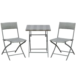 Polyrattan bistroset 2 personen zitgroep grijs, tuinmeubelen van rattan voor balkon & terras 1