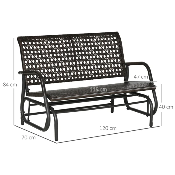 Polyrattan schommelbank 2 zits, terras tuin loveseat, tuinschommel met rugleuning, zitbank, parkbank, bruin, 70x120x84cm 4
