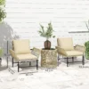 Polyrattan tuinmeubelset, outdoor lounge balkonmeubilair voor 2 personen, 3 delige zitgroep met 2 stoelen, bijzettafel zitkussens, weerbestendige tuinlounge voor tuin, balkon, khaki+beige 4
