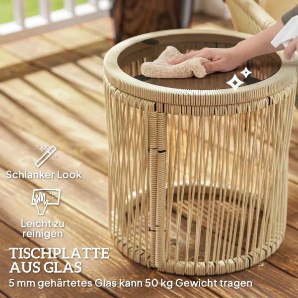Polyrattan tuinmeubelset, outdoor lounge balkonmeubilair voor 2 personen, 3 delige zitgroep met 2 stoelen, bijzettafel zitkussens, weerbestendige tuinlounge voor tuin, balkon, khaki+beige 8