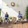 Polyrattan tuinmeubelset, outdoor lounge balkonmeubilair voor 2 personen, 3 delige zitgroep met 2 stoelen, bijzettafel zitkussens, weerbestendige tuinlounge voor tuin, balkon, khaki+beige 9