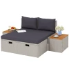 Polyrattan zonneligstoel voor 2 personen dubbele ligstoel met voetenbank opslagruimte paraplu gat weerbestendig tuinligstoel 320kg draagvermogen tuinmeubilair ligstoel relaxstoel voor tuin 125x114x72,5 cm grijs 1