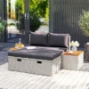 Polyrattan zonneligstoel voor 2 personen dubbele ligstoel met voetenbank opslagruimte paraplu gat weerbestendig tuinligstoel 320kg draagvermogen tuinmeubilair ligstoel relaxstoel voor tuin 125x114x72,5 cm grijs 10