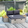 Polyrattan zonneligstoel voor 2 personen dubbele ligstoel met voetenbank opslagruimte paraplu gat weerbestendig tuinligstoel 320kg draagvermogen tuinmeubilair ligstoel relaxstoel voor tuin 125x114x72,5 cm grijs 2