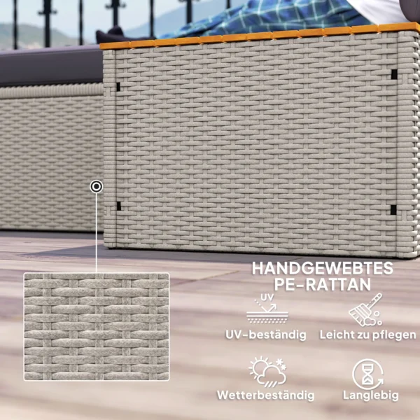 Polyrattan zonneligstoel voor 2 personen dubbele ligstoel met voetenbank opslagruimte paraplu gat weerbestendig tuinligstoel 320kg draagvermogen tuinmeubilair ligstoel relaxstoel voor tuin 125x114x72,5 cm grijs 7