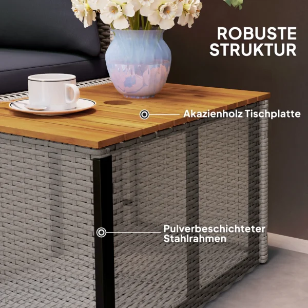 Polyrattan zonneligstoel voor 2 personen dubbele ligstoel met voetenbank opslagruimte paraplu gat weerbestendig tuinligstoel 320kg draagvermogen tuinmeubilair ligstoel relaxstoel voor tuin 125x114x72,5 cm grijs 8