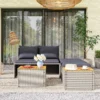Polyrattan zonneligstoel voor 2 personen dubbele ligstoel met voetenbank opslagruimte paraplu gat weerbestendig tuinligstoel 320kg draagvermogen tuinmeubilair ligstoel relaxstoel voor tuin 125x114x72,5 cm grijs 9