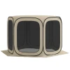 Pop up campingtent schermtent opvouwbaar ruimtetent met draagtas, mesh deur, familietent paviljoen voor 6 personen, camping, tuin, terras, 340 x 300 x 220 cm, khaki 1
