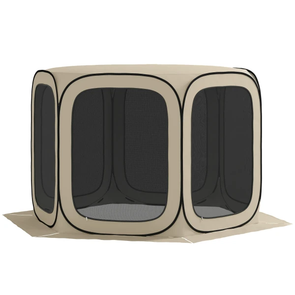 Pop up campingtent schermtent opvouwbaar ruimtetent met draagtas, mesh deur, familietent paviljoen voor 6 personen, camping, tuin, terras, 340 x 300 x 220 cm, khaki 1