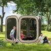 Pop up campingtent schermtent opvouwbaar ruimtetent met draagtas, mesh deur, familietent paviljoen voor 6 personen, camping, tuin, terras, 340 x 300 x 220 cm, khaki 2
