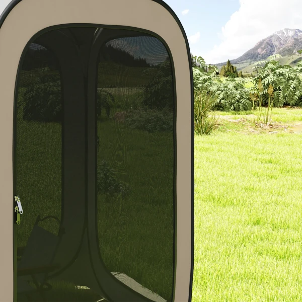 Pop up campingtent schermtent opvouwbaar ruimtetent met draagtas, mesh deur, familietent paviljoen voor 6 personen, camping, tuin, terras, 340 x 300 x 220 cm, khaki 9