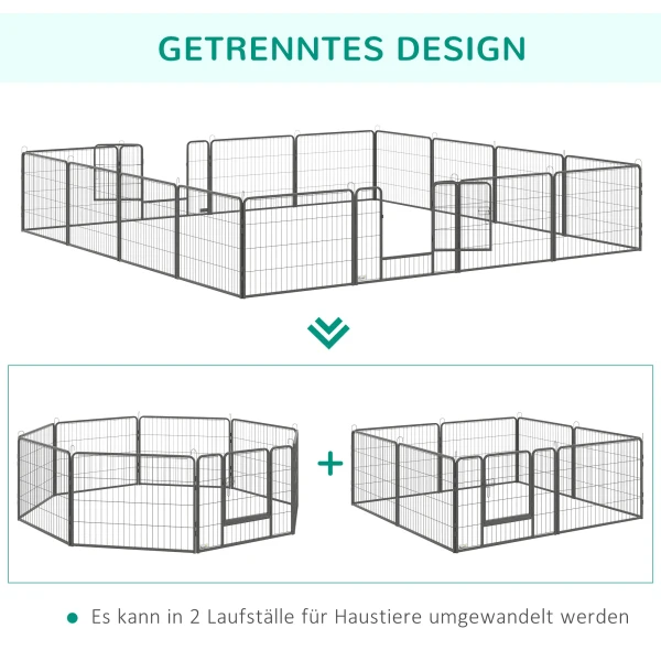 Puppyren vrijloopgebied, 60h cm, 16 segmenten, speelren voor huisdier, puppyhekje, speelhek, vormbaar, met 2 deur, staal 8