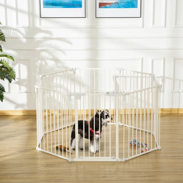 Puppyren vrijloophek beveiligingshek met deur, flexibel, opvouwbaar, 8 panelen, 60x76cm, wit 2