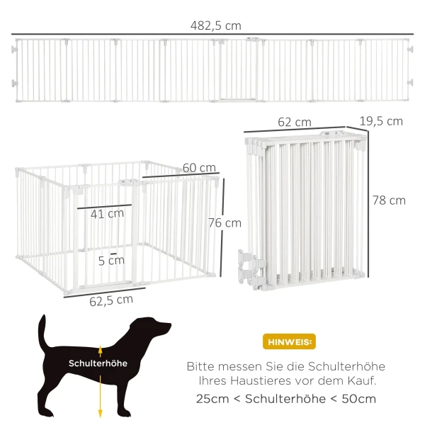 Puppyren vrijloophek beveiligingshek met deur, flexibel, opvouwbaar, 8 panelen, 60x76cm, wit 4