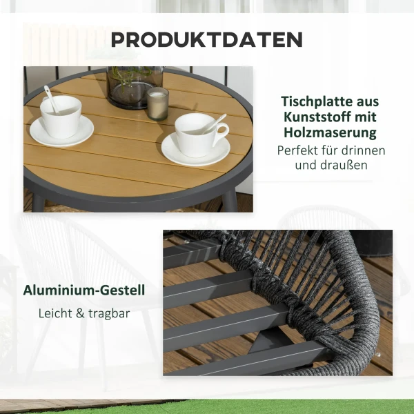Rattan balkonmeubilair tuinzitgroep voor 2 personen met kussens en verstelbare voeten van aluminium donkergrijs 8
