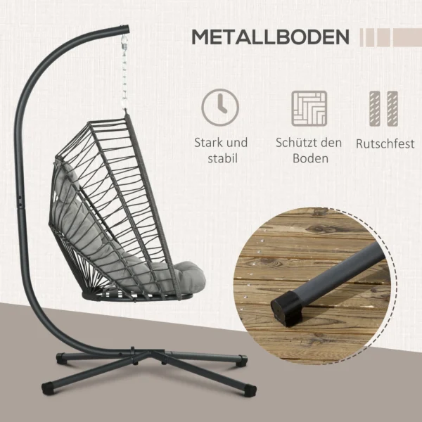 Rattan hangstoel hangende stoel 194 cm schommelmand opvouwbaar met frame en kussens voor indoor outdoor terras tuin tot 100 kg lichtgrijs 6