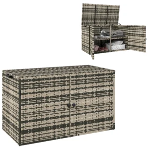 Rattan kussenbox 350l 2 niveaus weerbestendig kussenbox met deksel hefstangen draaggrepen uv bestendig tuinbox opbergbox tuinkist voor tuin terras balkon 118x57x69 cm gemengd grijs 1