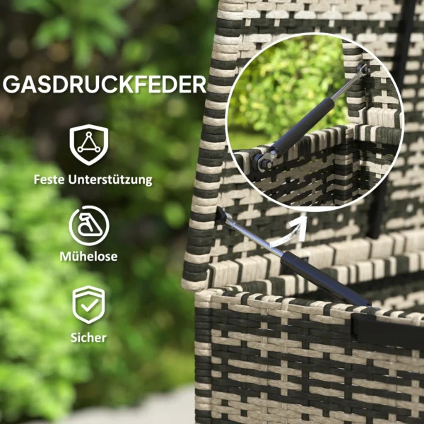 Rattan kussenbox 350l 2 niveaus weerbestendig kussenbox met deksel hefstangen draaggrepen uv bestendig tuinbox opbergbox tuinkist voor tuin terras balkon 118x57x69 cm gemengd grijs 6