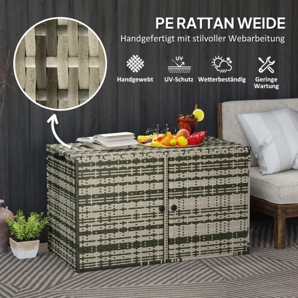 Rattan kussenbox 350l 2 niveaus weerbestendig kussenbox met deksel hefstangen draaggrepen uv bestendig tuinbox opbergbox tuinkist voor tuin terras balkon 118x57x69 cm gemengd grijs 7