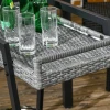 Rattan serveerwagen trolley met plank, tuinrolwagen van staal, grijs, met handvatten, ideaal voor balkon & buitenbar 10