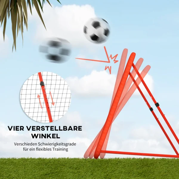 Rebounder voor voetbal inklapbaar 5 traps in hoogte verstelbaar met beschermrand haringen terugslagwand net voor handbal volleybal basketbal rood 6