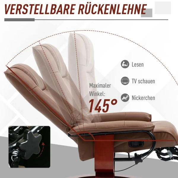 Relaxstoel draaibaar, tv stoel met ligfunctie, voetensteun, ligstoel met armleuning, voor woonkamer, slaapkamer, kunstleer 5