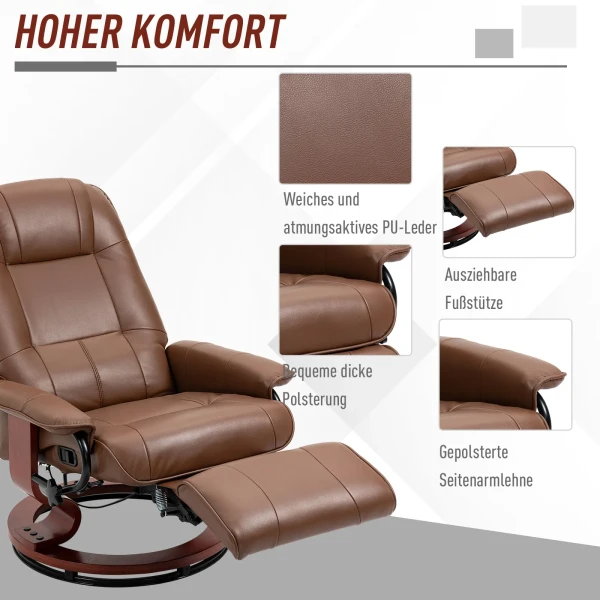 Relaxstoel draaibaar, tv stoel met ligfunctie, voetensteun, ligstoel met armleuning, voor woonkamer, slaapkamer, kunstleer 7