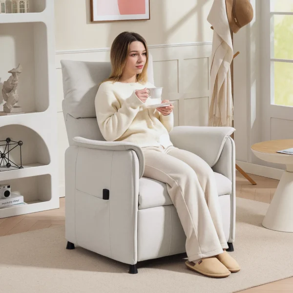 Relaxstoel elektrisch tv stoel met geheugenfunctie, stiller geluid, verstelbare ligfunctie relaxstoel met huisdiervriendelijk fluweelimitatie, afstandsbediening crème 2