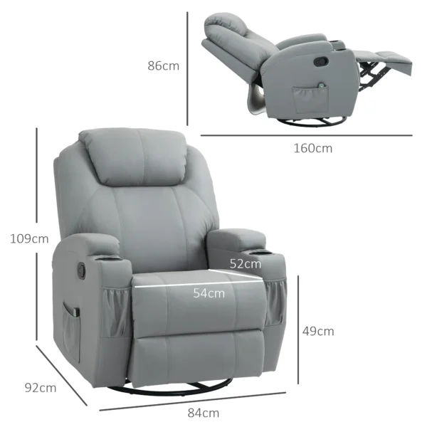 Relaxstoel met elektrische massagefunctie, televisiestoel met lig & schommelfunctie, draaibaar, tv stoel met veersysteem 4