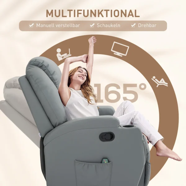 Relaxstoel met elektrische massagefunctie, televisiestoel met lig & schommelfunctie, draaibaar, tv stoel met veersysteem 6