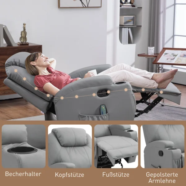 Relaxstoel met elektrische massagefunctie, televisiestoel met lig & schommelfunctie, draaibaar, tv stoel met veersysteem 9
