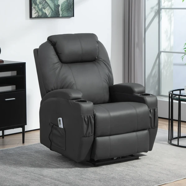 Relaxstoel met massagefunctie, elektrische tv stoel met ligfunctie, massagestoel met afstandsbediening, bekerhouder 2