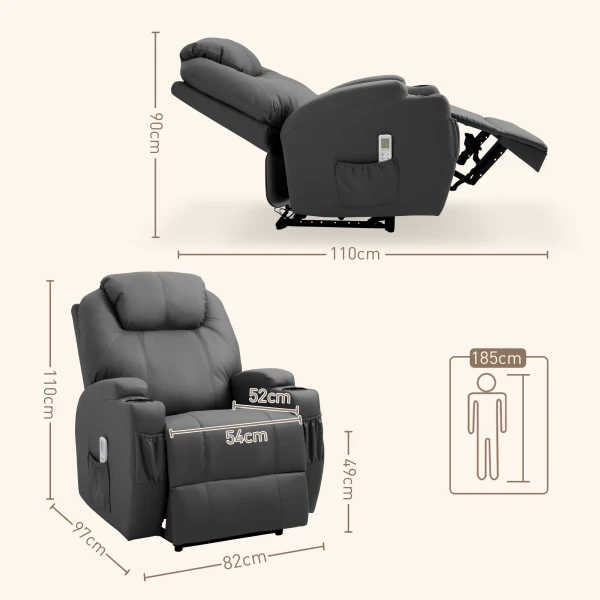 Relaxstoel met massagefunctie, elektrische tv stoel met ligfunctie, massagestoel met afstandsbediening, bekerhouder 4