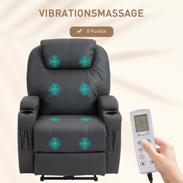 Relaxstoel met massagefunctie, elektrische tv stoel met ligfunctie, massagestoel met afstandsbediening, bekerhouder 5