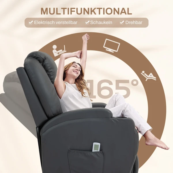 Relaxstoel met massagefunctie, elektrische tv stoel met ligfunctie, massagestoel met afstandsbediening, bekerhouder 6