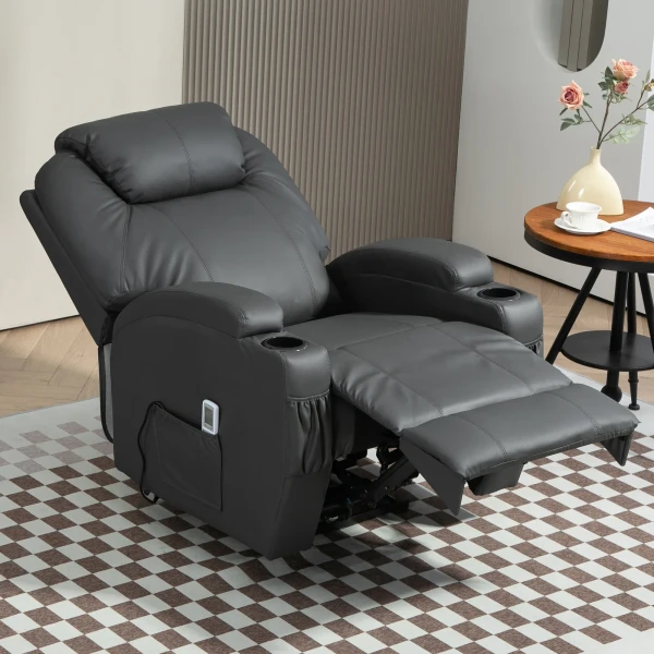 Relaxstoel met massagefunctie, elektrische tv stoel met ligfunctie, massagestoel met afstandsbediening, bekerhouder 8