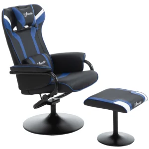 Relaxstoel met voetenbank, 130° kantelbaar, tv stoel & gestoffeerde stoel, gamingstoel met ligfunctie in donkerblauw & zwart 1