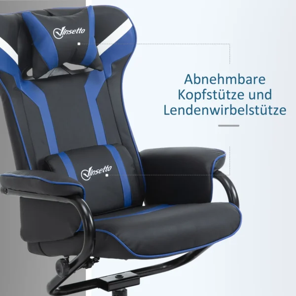 Relaxstoel met voetenbank, 130° kantelbaar, tv stoel & gestoffeerde stoel, gamingstoel met ligfunctie in donkerblauw & zwart 7