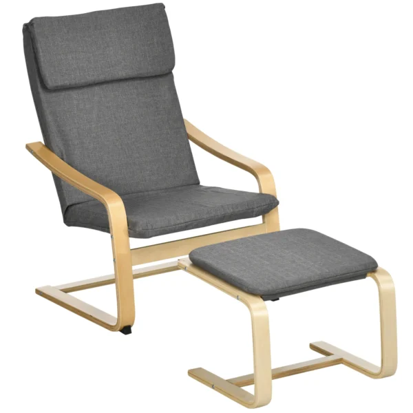 Relaxstoel met voetenbank oorfauteuil grijs met armleuning en linnen bekleding voor woonkamer & ontspanning 1