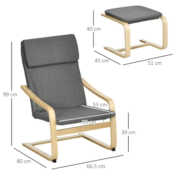 Relaxstoel met voetenbank oorfauteuil grijs met armleuning en linnen bekleding voor woonkamer & ontspanning 4