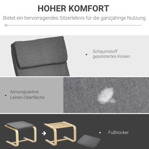 Relaxstoel met voetenbank oorfauteuil grijs met armleuning en linnen bekleding voor woonkamer & ontspanning 5