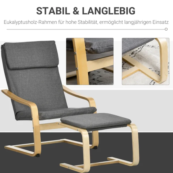 Relaxstoel met voetenbank oorfauteuil grijs met armleuning en linnen bekleding voor woonkamer & ontspanning 6