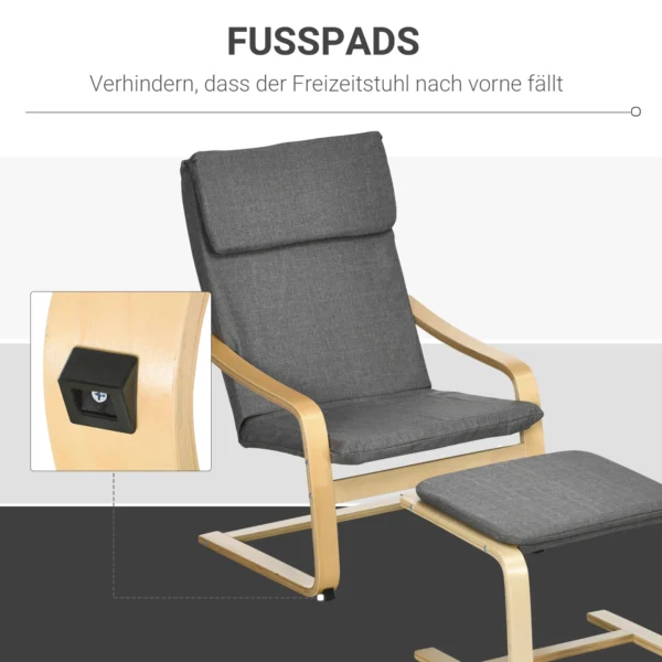 Relaxstoel met voetenbank oorfauteuil grijs met armleuning en linnen bekleding voor woonkamer & ontspanning 7